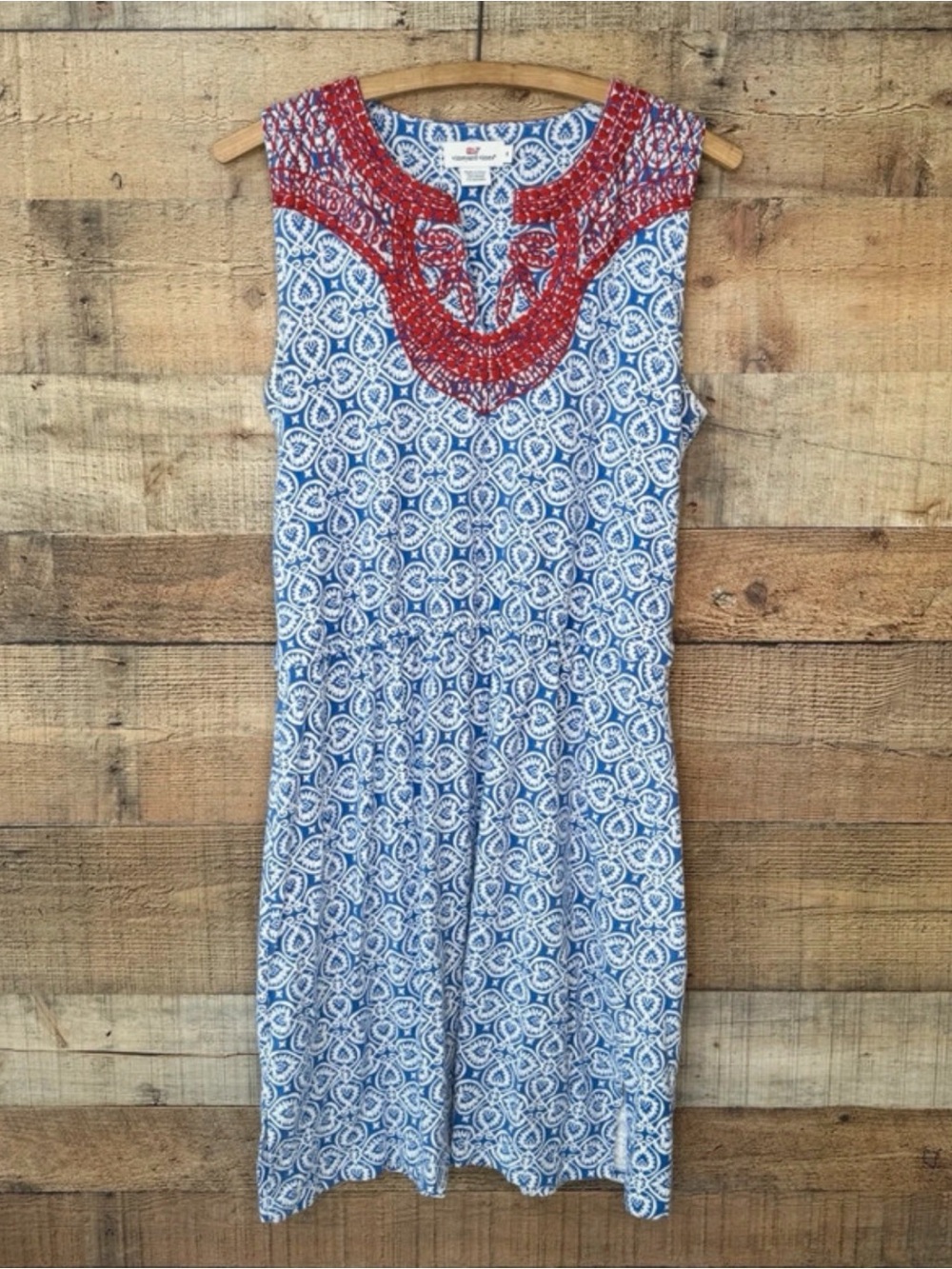 Vineyard Vines Blue and Red Sleeveless Midi Dress size Medium